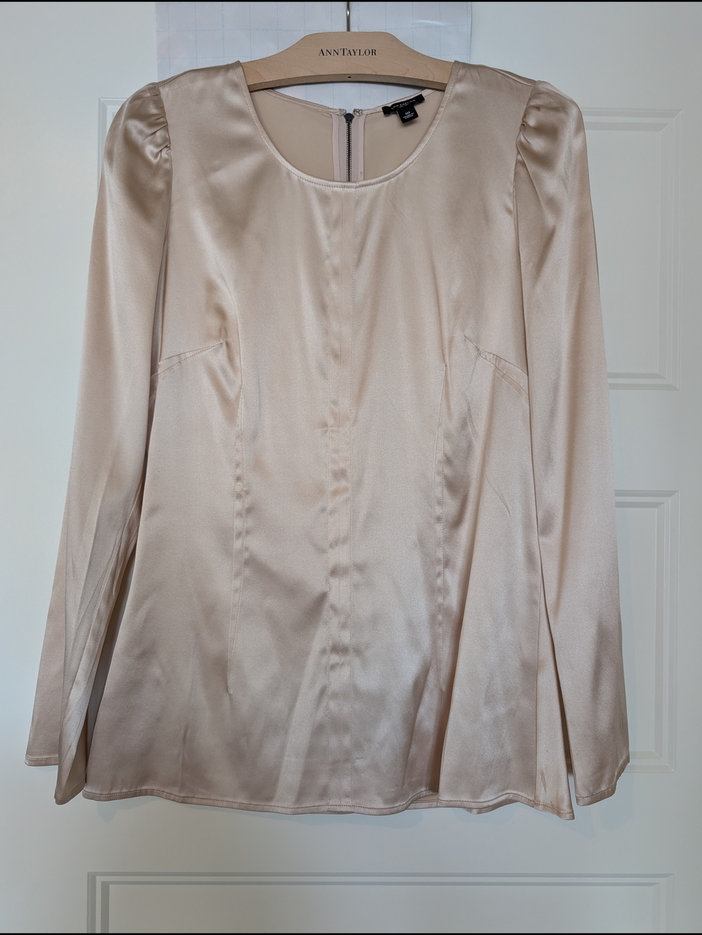 Ann Taylor Silk Long-Sleeve Blouse in Cream